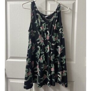 Old Navy Tank Top Maternity XL Black Floral Runched Jersey Knit Comfort Stretch